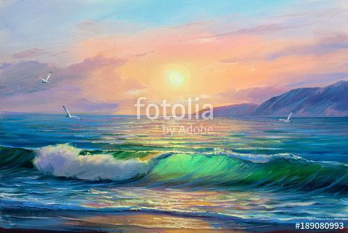 Seascape  painting .Sea wave., 