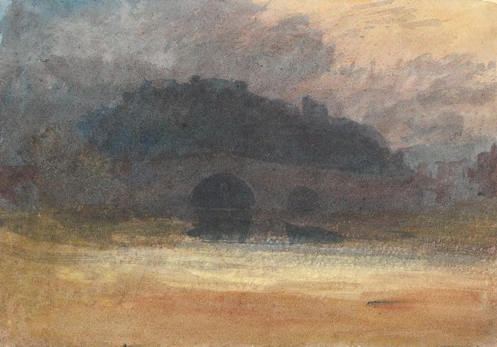 Esti táj a Yorkshire-i kastéllyal és híddal, William Turner