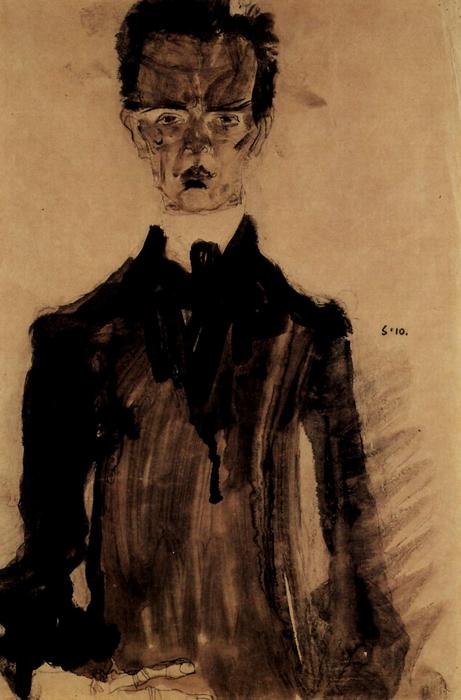 Egon Schiele önarcképe fekete köntösben, Egon Schiele