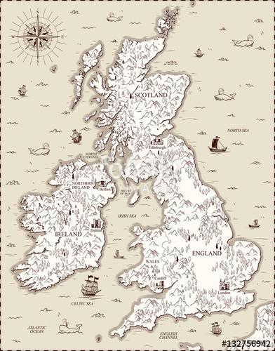 Vector régi térkép, Nagy-Britannia, Premium Kollekció