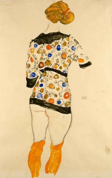Álló nő mintás blúzban, Egon Schiele