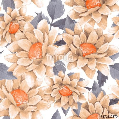 Seamless floral pattern with watercolor chrysanthemums 3, Premium Kollekció