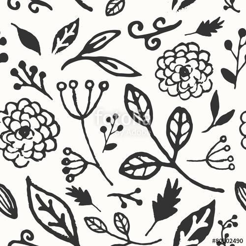 Hand Drawn Floral Seamless Pattern, Premium Kollekció