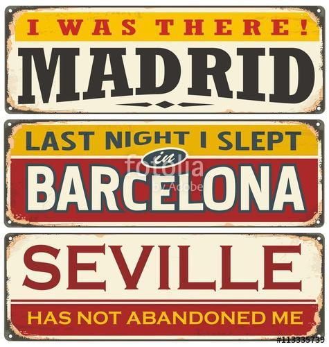 Unique retro tin sign collection with cities in Spain, Premium Kollekció