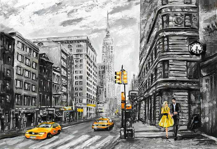 New York utcái - szürke-sárga művészi kép, Premium Kollekció
