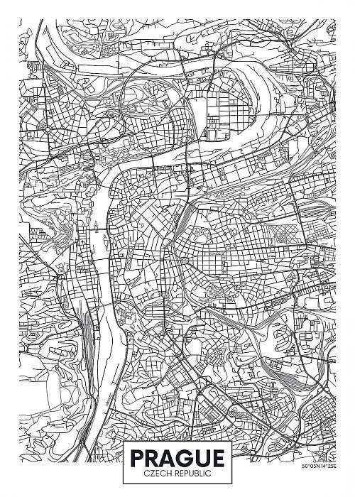 Részletes vektor poszter várostérkép Prága, Premium Kollekció