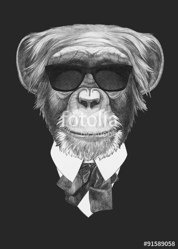 Portrait of Monkey in suit. Hand drawn illustration., Premium Kollekció