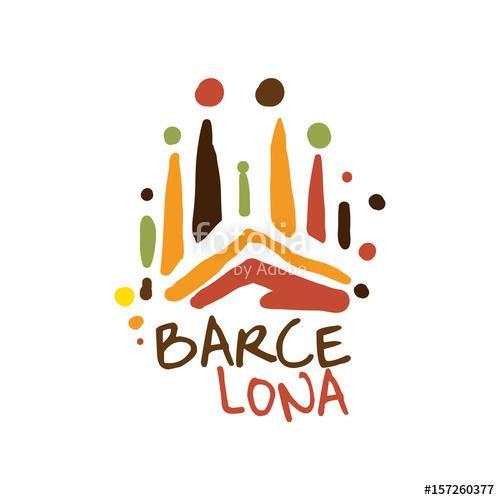 Barcelona tourism logo template hand drawn vector Illustration, Premium Kollekció