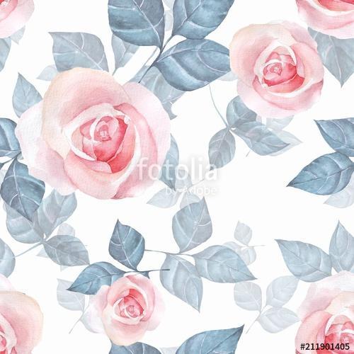 Delicate roses. Hand drawn watercolor floral seamless pattern 4, Premium Kollekció