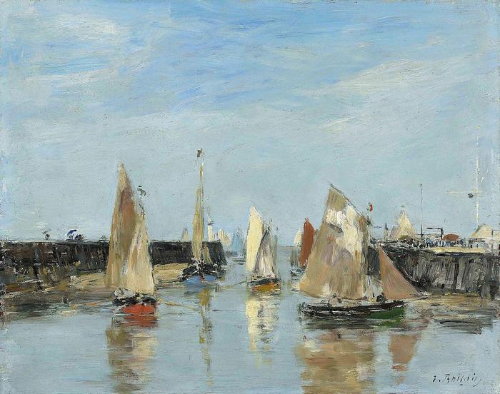 Vitorláshajók Trouville kikötőjében, Eugène Louis Boudin