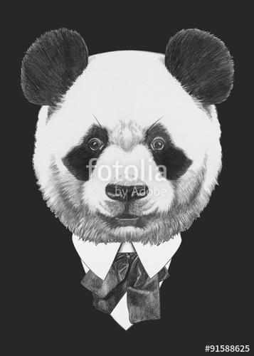 Portrait of Panda in suit. Hand drawn illustration., Premium Kollekció