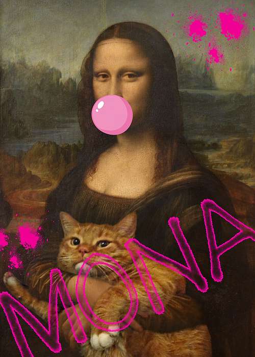 Mona Lisa vörös macskával és rágógumival (Barokk & Graffiti), Leonardo da Vinci