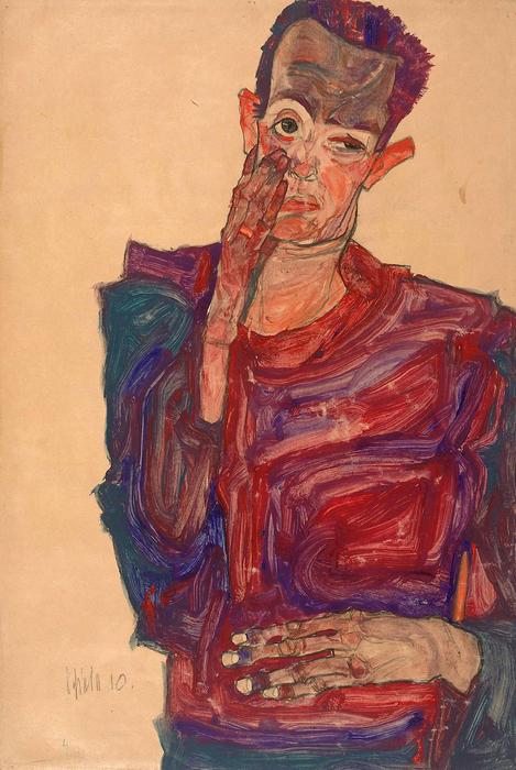 Önarckép kitárt szemmel (1910), Egon Schiele