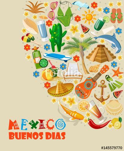 Vector színes kártya Mexikóban. Utazás plakát mexikói it, Premium Kollekció