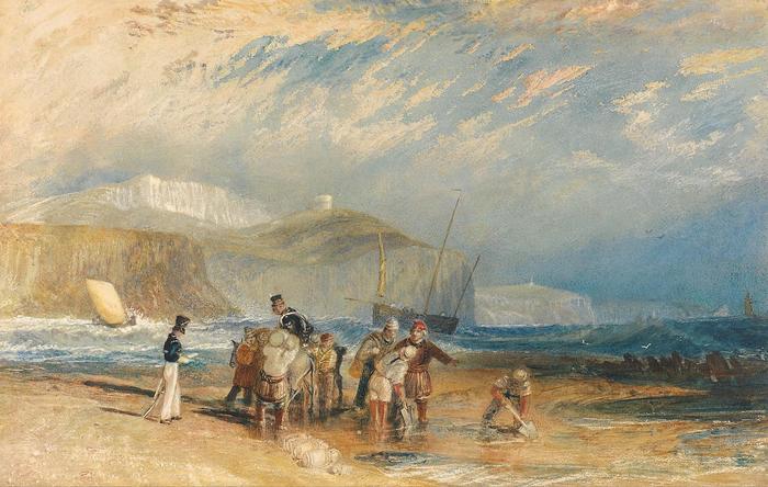 Folkestone kikötéje és a Doveri fehér sziklák (színverzió 1), William Turner