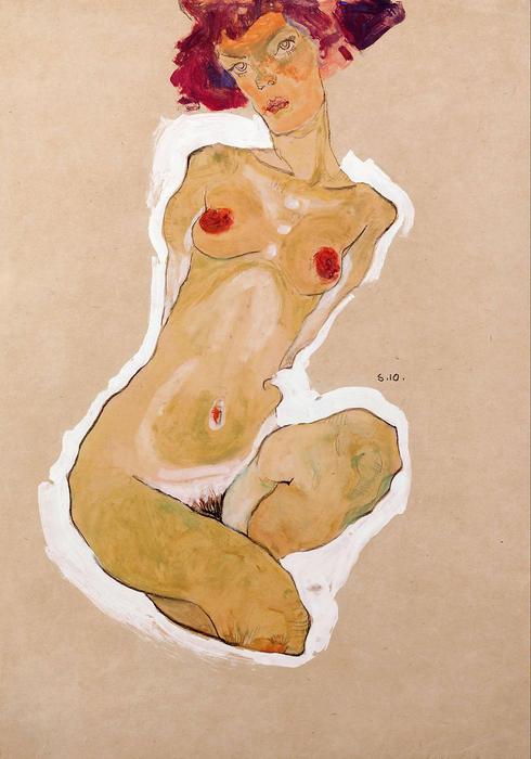 Guggoló női akt, Egon Schiele