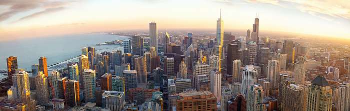 Aerial Chicago panorama at sunset, IL, USA, Premium Kollekció