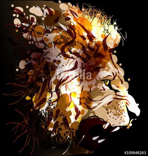 Az oroszlánfej digitális festése. Vektoros illusztráció, Premium Kollekció