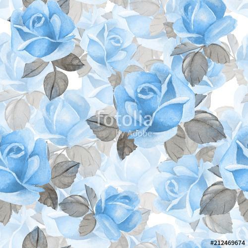 Floral seamless pattern. Watercolor background with blue roses 2, Premium Kollekció
