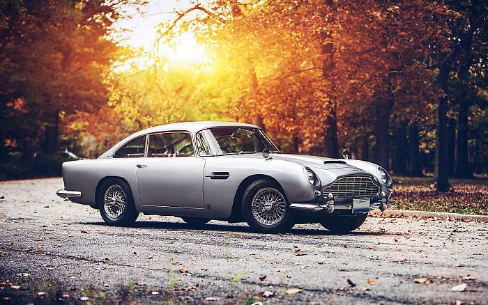 Aston Martin DB5 az őszi erdőben, 
