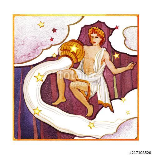 Astrological sign of the zodiac Aquarius as a young man pouring , Premium Kollekció