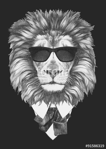 Portrait of Lion in suit. Hand drawn illustration., Premium Kollekció