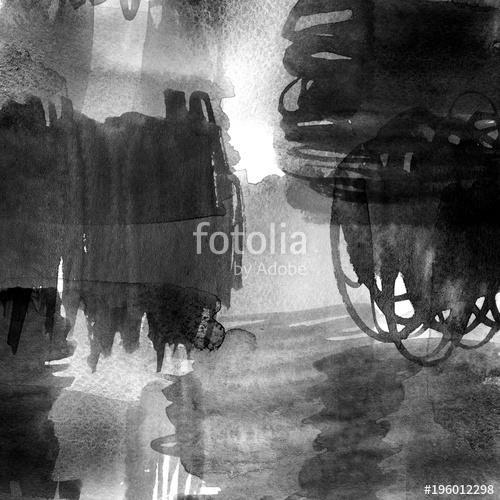 Watercolor background black and white - ink scribble texture background., Premium Kollekció