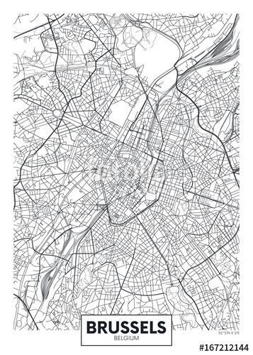 Részletes vektor poszter várostérkép Brüsszel, Premium Kollekció