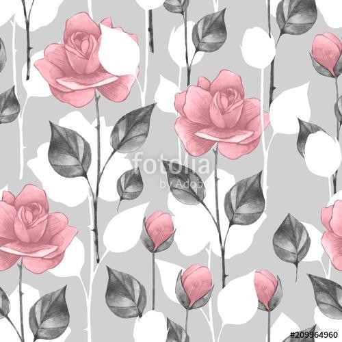 Floral seamless pattern 8. Watercolor background with roses, Premium Kollekció
