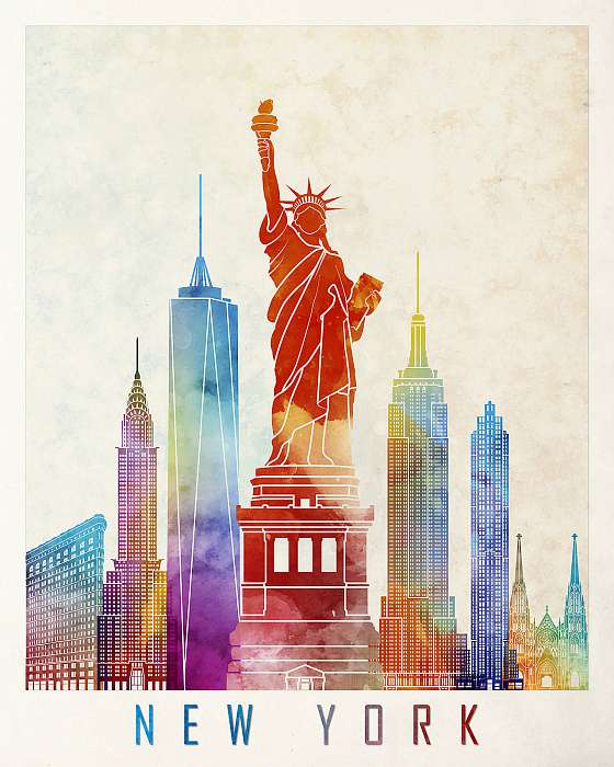 New York landmarks watercolor poster, Premium Kollekció