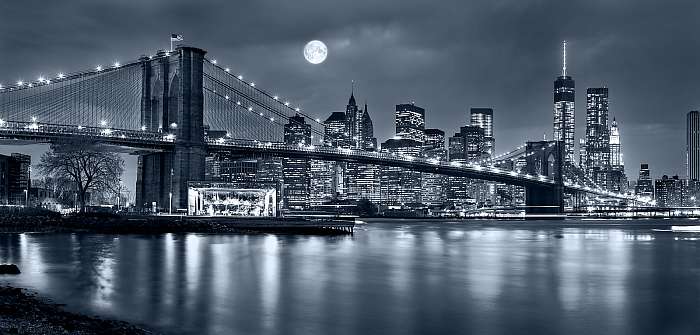 New York-i éjszakai panoráma a holddal az égen, Premium Kollekció