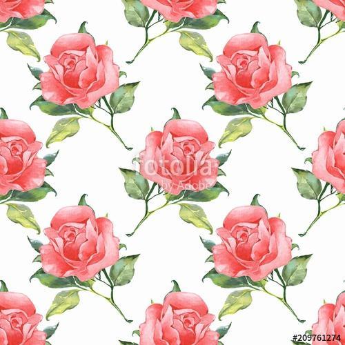 Floral seamless pattern 3. Watercolor background with red roses, Premium Kollekció