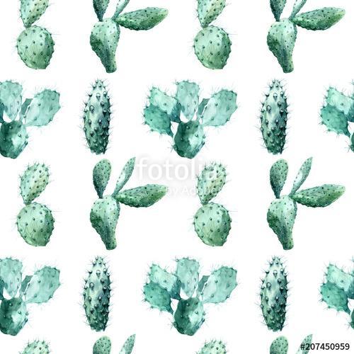 Watercolor seamless pattern with cactus., Premium Kollekció