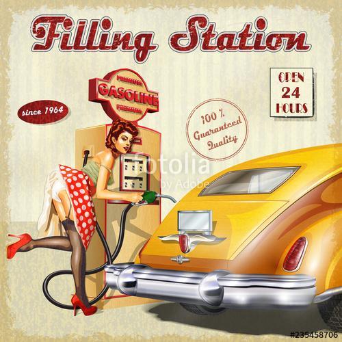 Filling station retro poster, Premium Kollekció