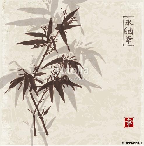 Bambusz papír sumi-e stílusban vintage papír háttérrel, Ha, Premium Kollekció