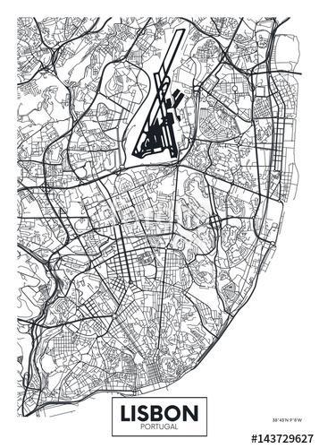Vector poszter térkép város Lisszabon, Premium Kollekció