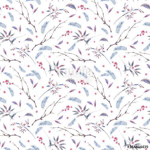 Watercolor seamless pattern with branches, Premium Kollekció