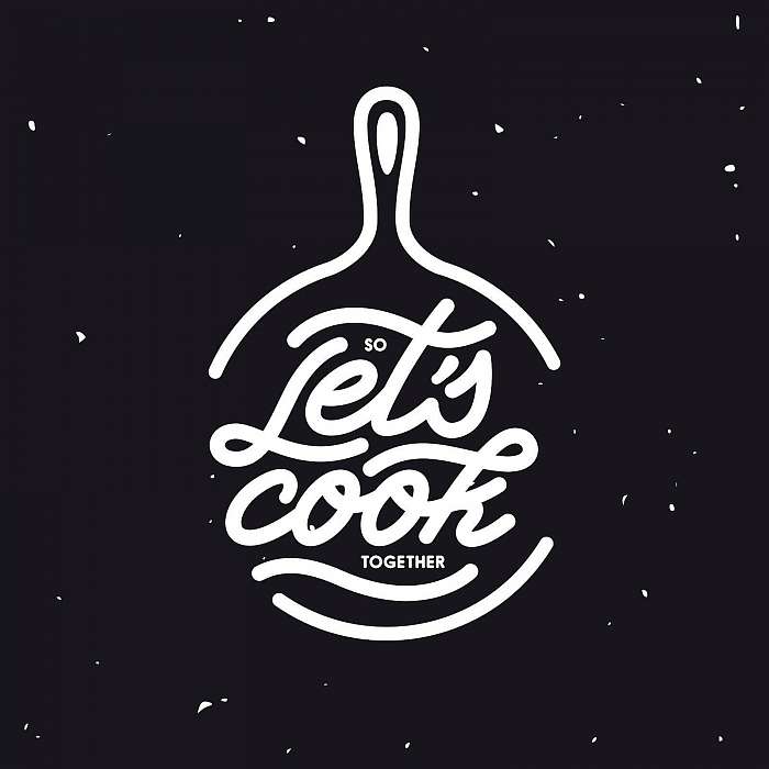 Lets cook together lettering poster. Vector vintage illustration, Premium Kollekció