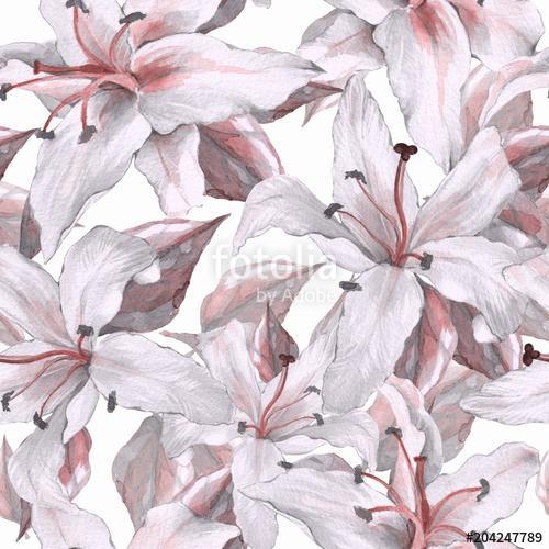 Pattern with lilies. Floral seamless watercolor background with , Premium Kollekció