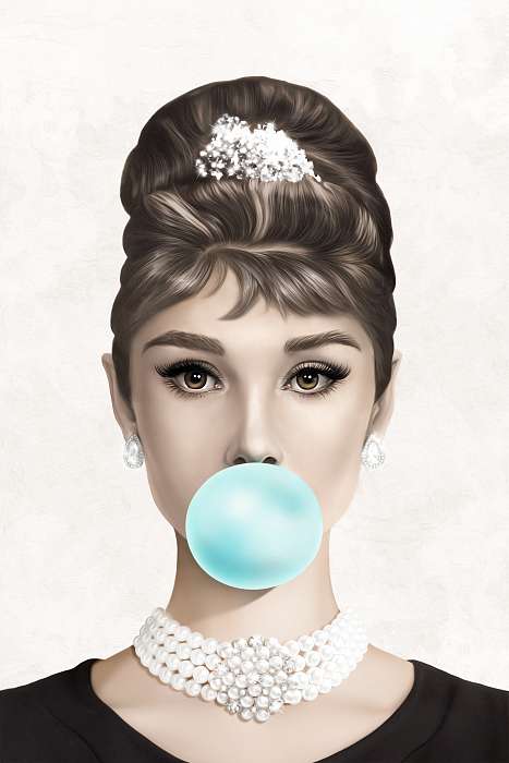 Audrey Hepburn kék rágógumit fúj, színes (2:3 arány) , Partner Kollekció