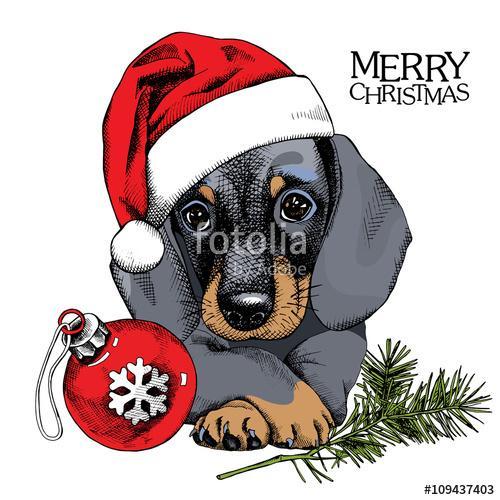 The christmas poster with the portrait of the dog Dachshund in t, Premium Kollekció