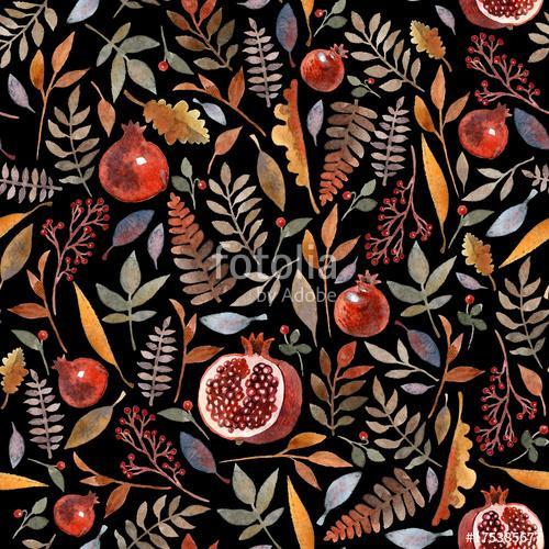 Seamless pattern with wonderful autumn berries, branches, leaves, Partner Kollekció