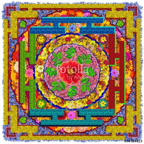 Isolated floral Buddha's square mandala, Premium Kollekció
