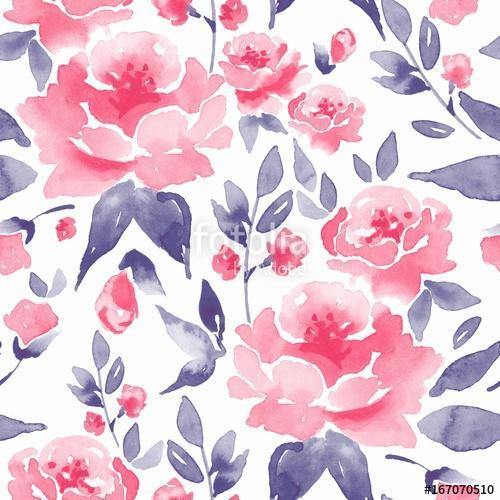 Floral seamless pattern. Watercolor background with pink flowers, Premium Kollekció