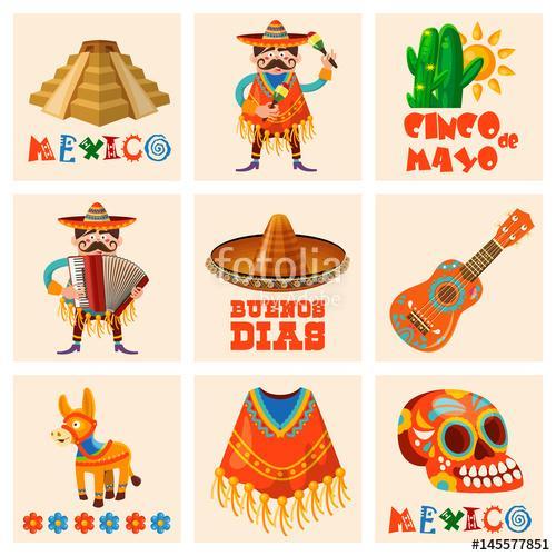 Vector színes kártya Mexikóról. Utazás plakát mexikói it, Premium Kollekció