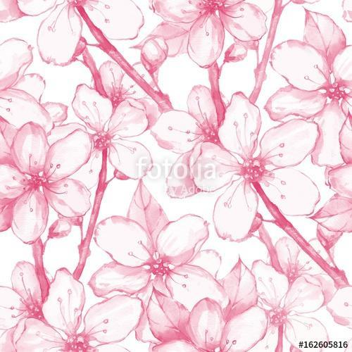 Japanese garden 20. Seamless floral pattern. Watercolor painting, Premium Kollekció