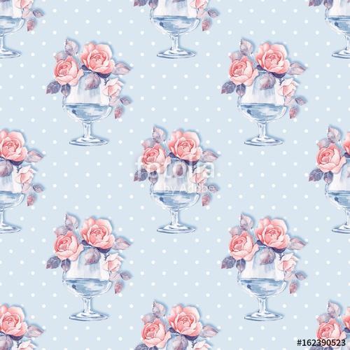 Floral seamless pattern. Watercolor background with roses 7, Premium Kollekció