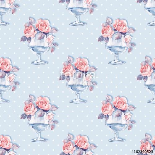 Floral seamless pattern. Watercolor background with roses 7, Premium Kollekció