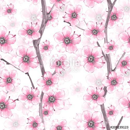 Blossom. Watercolor seamless floral pattern. Hand drawn backgrou, Premium Kollekció
