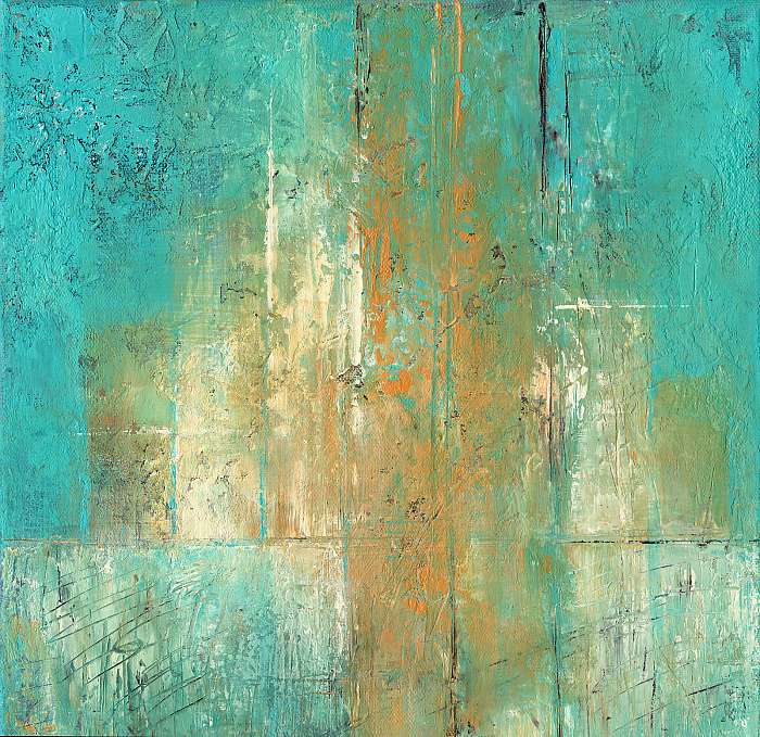 Turquoise and Ocher - Abstract acrylic painting in turquoise and ocher colors., Premium Kollekció